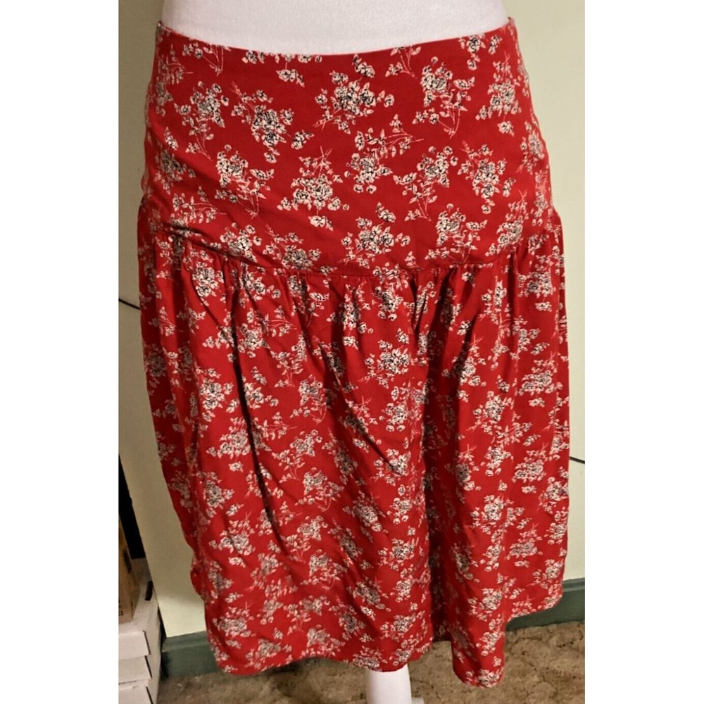 Weekend Susan Betro Women's Plus Size 2X Red Rayon Floral Side Zip Skater Skirt